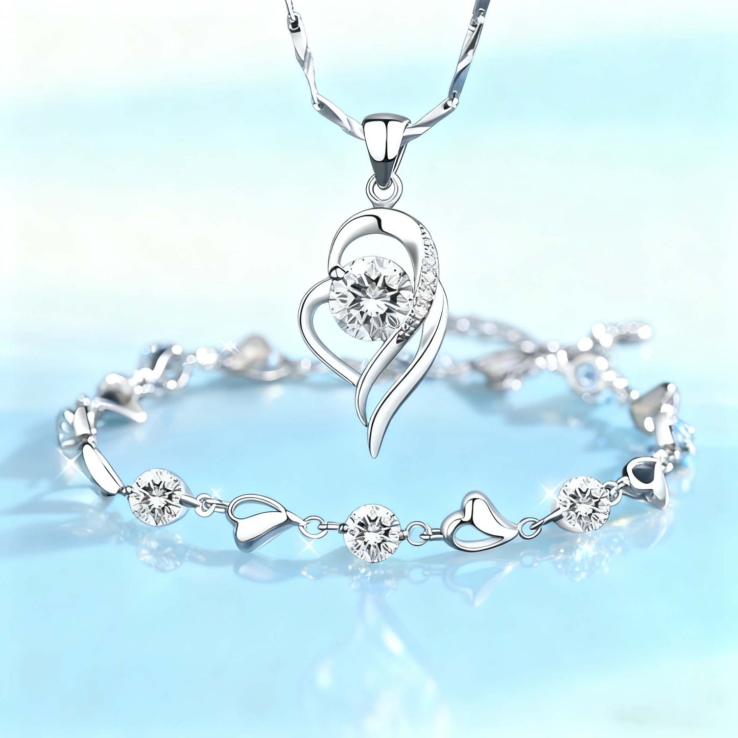 ✨✨【Kup 1, a 1 otrzymasz gratis】💎💎Serce oceanu 925 srebro bransoletka + naszyjnik zestaw