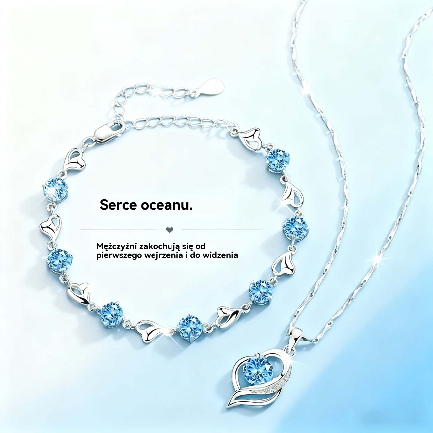 ✨✨【Kup 1, a 1 otrzymasz gratis】💎💎Serce oceanu 925 srebro bransoletka + naszyjnik zestaw