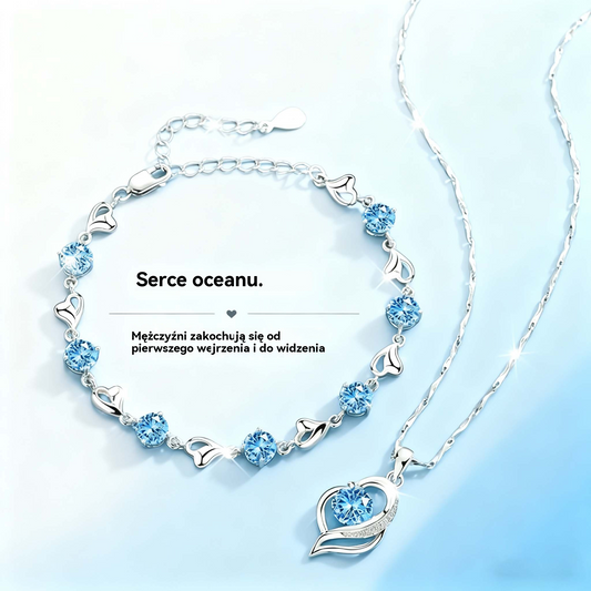 ✨✨【Kup 1, a 1 otrzymasz gratis】💎💎Serce oceanu 925 srebro bransoletka + naszyjnik zestaw