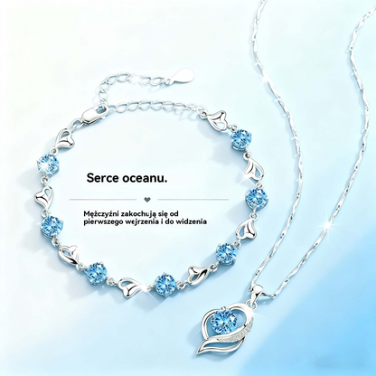 ✨✨【Kup 1, a 1 otrzymasz gratis】💎💎Serce oceanu 925 srebro bransoletka + naszyjnik zestaw